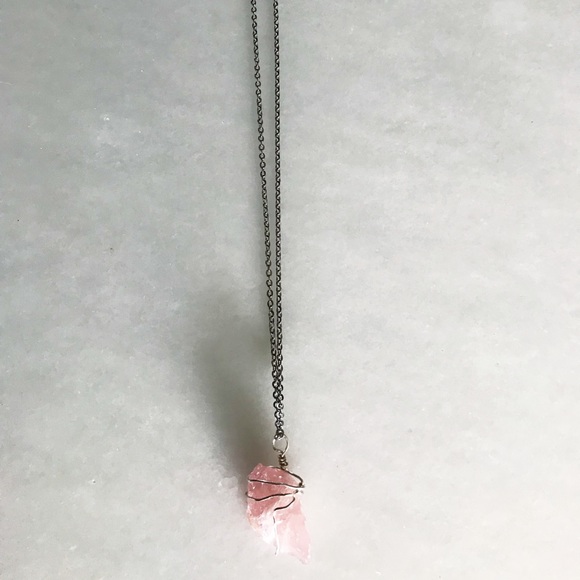Handmade Wire Wrapped Rose Quartz Necklace - Picture 2 of 2